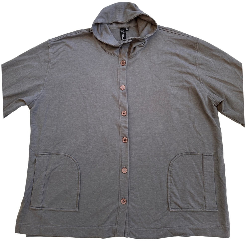 Focus Casual Life Button Up Hoodie Women XL Gray French Terry Pockets FT-4021